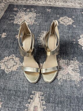 Kenneth Cole Metallic Gold Strappy Brooke Heeled Sandals